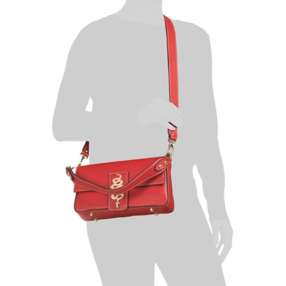 DIVINA FIRENZE Made In Italy Leather Baguette Crossbody With Snake Detail - Picture 2 of 4